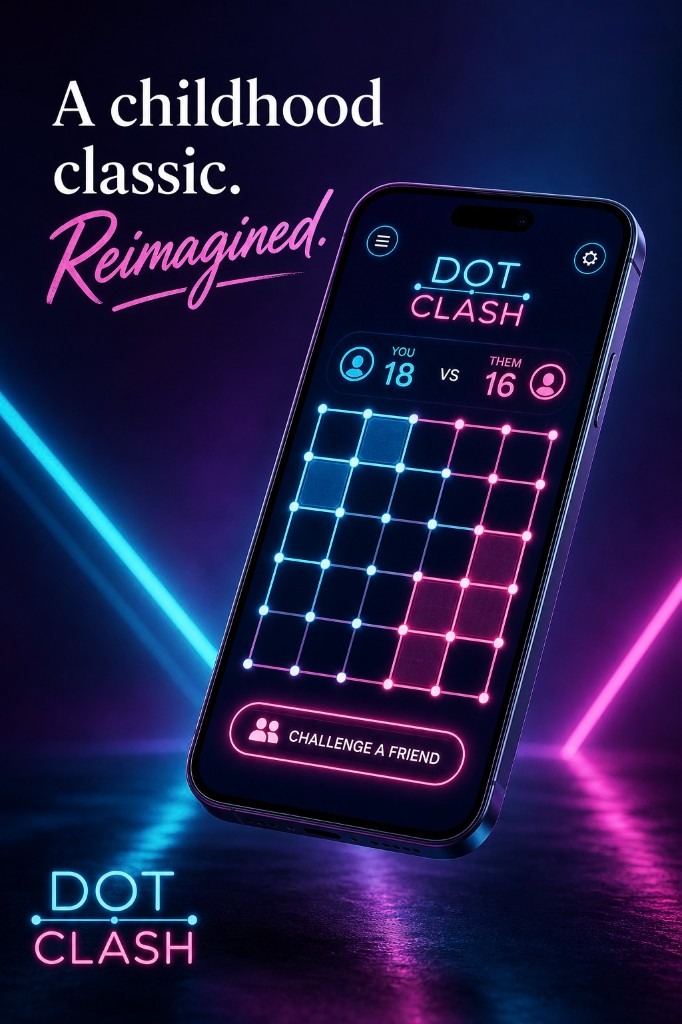 Dot Clash on a phone — a childhood classic, reimagined in neon.